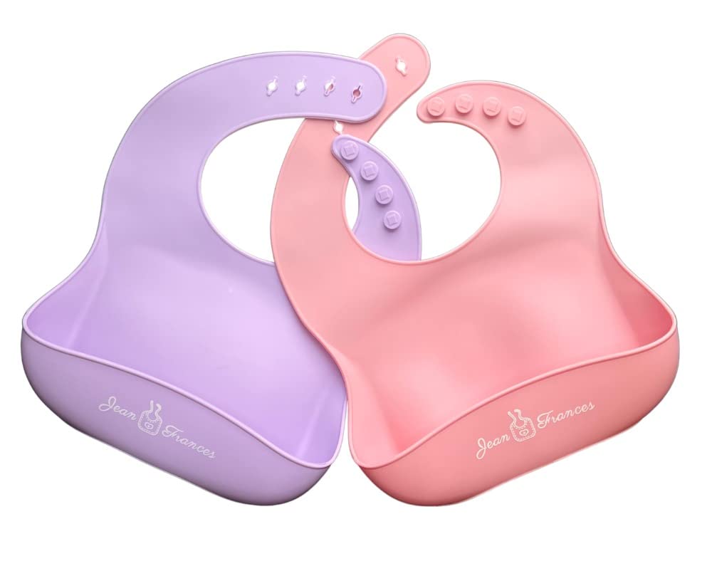 BPA Free Waterproof Silicone Baby Bibs Set of 2 - Soft, Durable & Adjustable Feeding Bibs for Infants & Toddlers - Perfect for Mealtime, Snacks & Messy Play