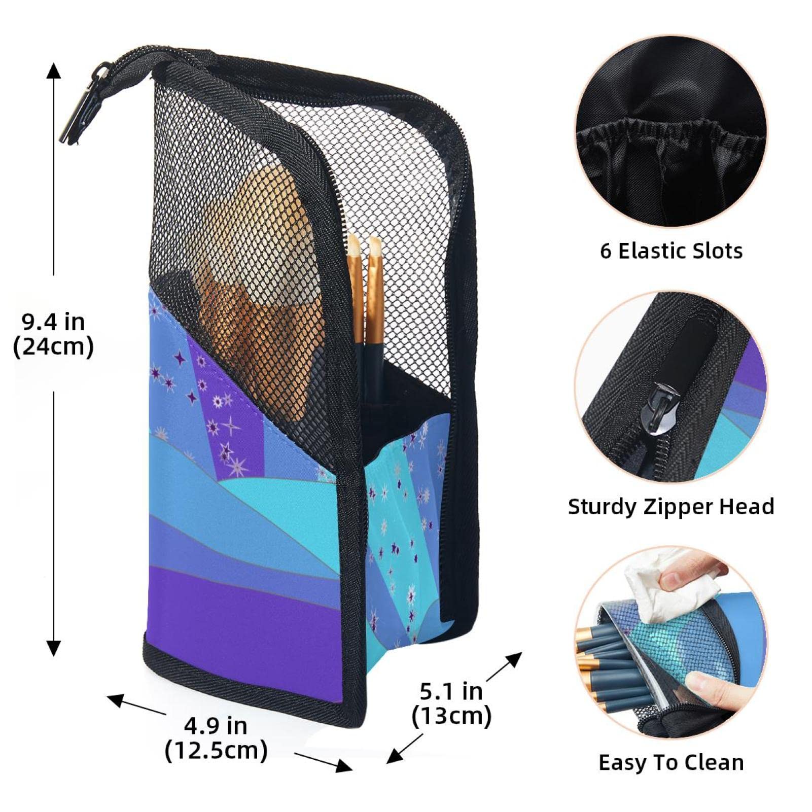 12-Piece Makeup Brush Organizer Bag with Starry Night Design - Portable Cosmetic Brush Holder Case for Travel & Home Storage (Purple Blue) - Perfect for Makeup Artists & Beauty Enthusiasts