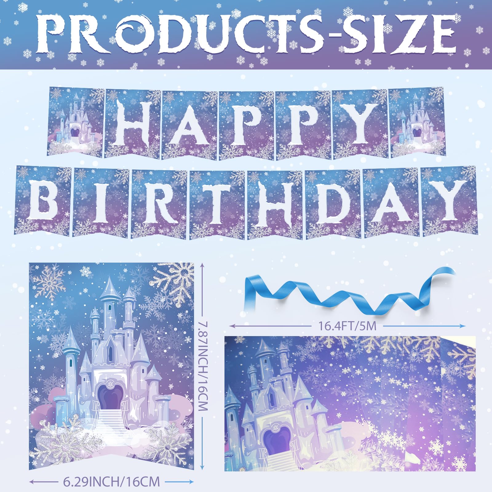 Frozen Birthday Party Banner - Winter Snowflake Happy Birthday Decorations for Winter Wonderland & Christmas Party Supplies - Perfect for Kids' Birthday, Holiday Celebrations & Themed Events