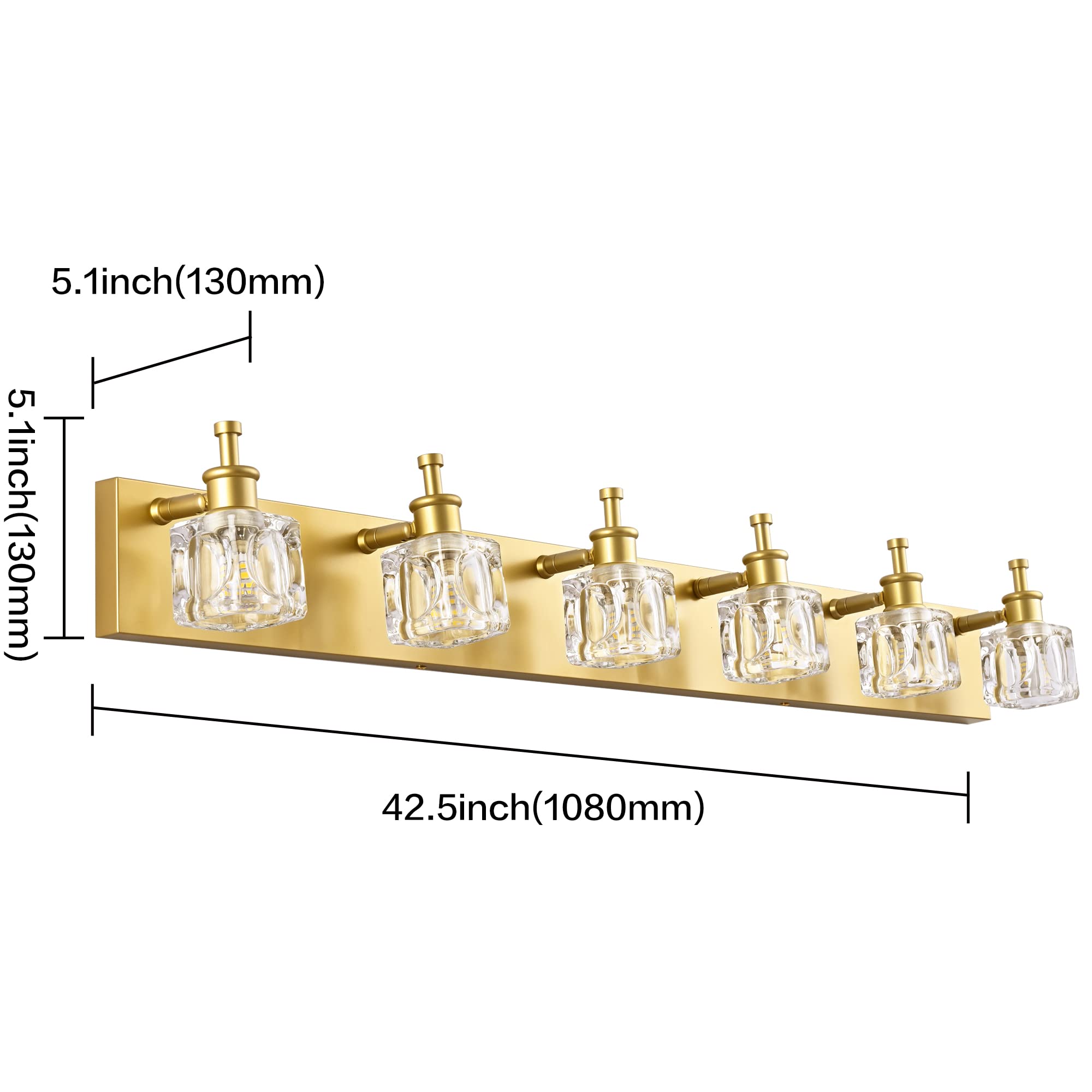 PRESDE 6-Light Modern Gold Crystal Bathroom Vanity Lighting Fixture - Elegant Mirror Lights for Bathroom Makeup & Decor (Bulbs Not Included) - Perfect for Master Bath, Powder Room & Spa-Style Vanity Areas