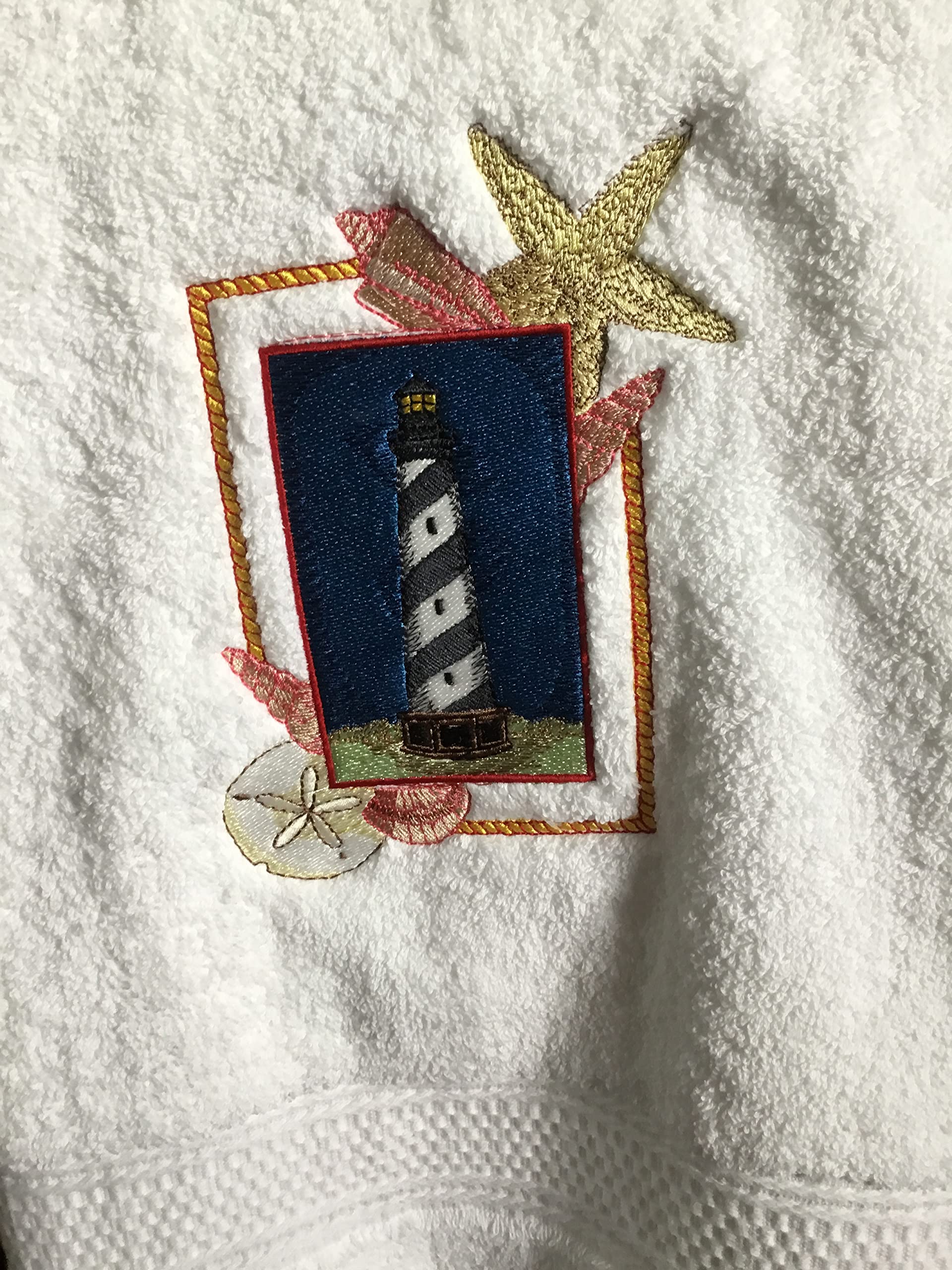 Embroidered Pelican & Lighthouse Hand Towel Set - Premium Cotton Kitchen & Bath Towels for Coastal Decor, Beach House, or Nautical Theme