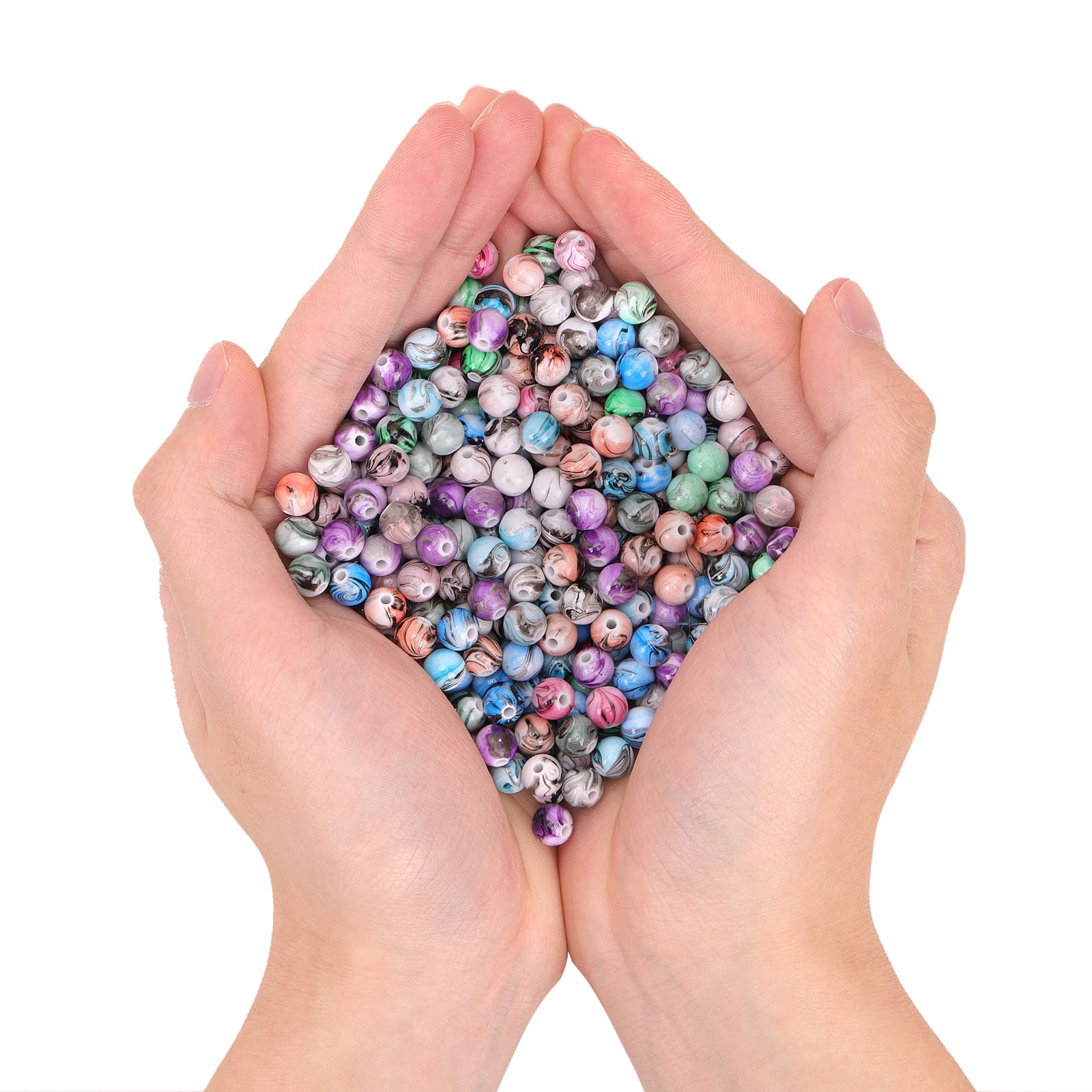 Quefe 500pcs Acrylic Craft Beads for Jewelry Making - 8mm Ink Pattern Space Beads with 50 Spacer Beads & Crystal String - DIY Bracelet Making Kit for Women, Teens - Perfect for Gifts, Parties & Creative Projects
