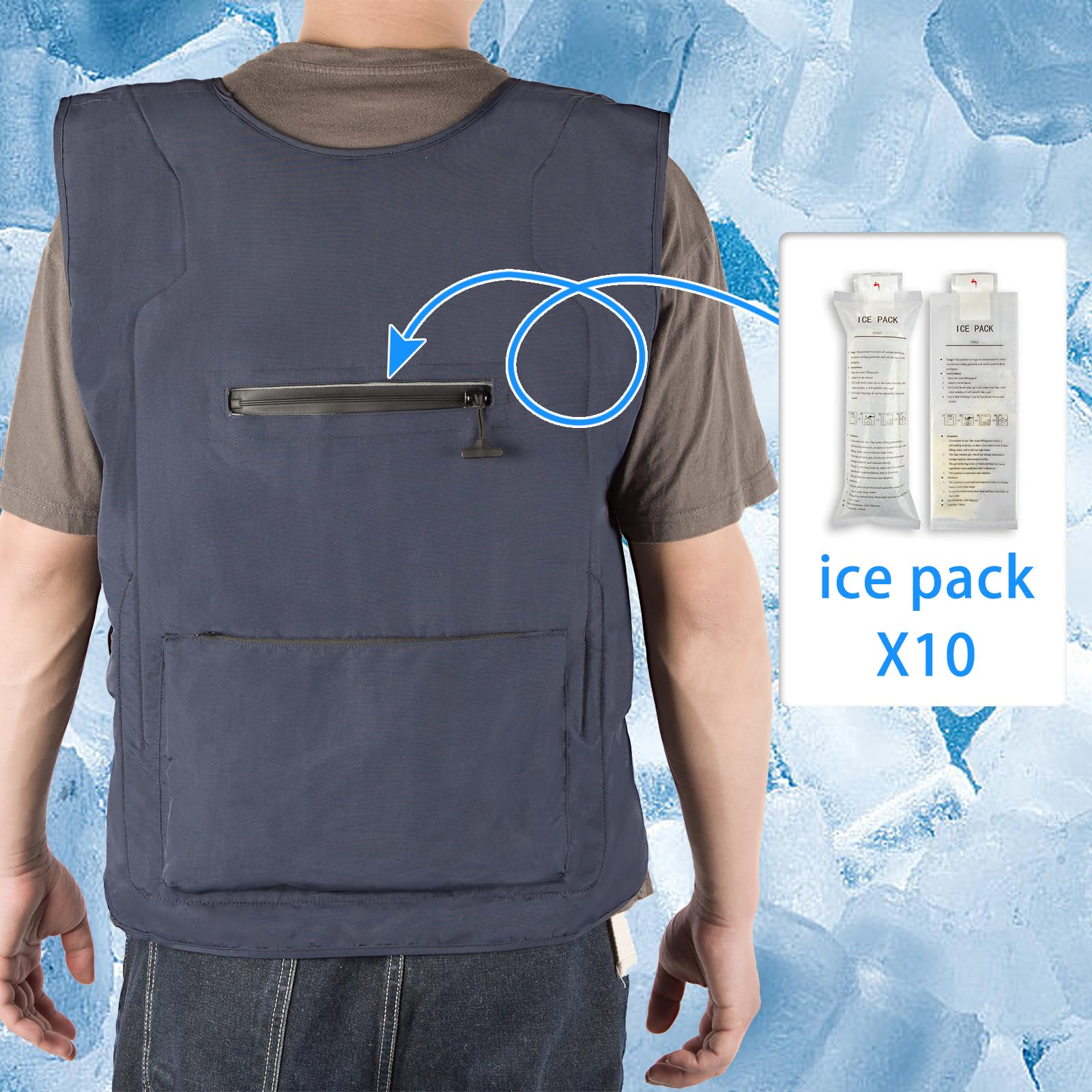 5000mAh Battery-Powered Ice Cooling Vest with 10 Cooling Packs - Stay Cool at 59°F for 2-5 Hours | Perfect for Outdoor Work, Construction & Summer Activities | Blue