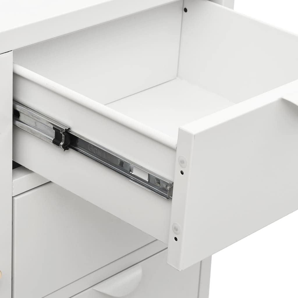 FAMIROSA Modern White Steel Sideboard Cabinet with 3 Drawers & Adjustable Shelf - 29.5