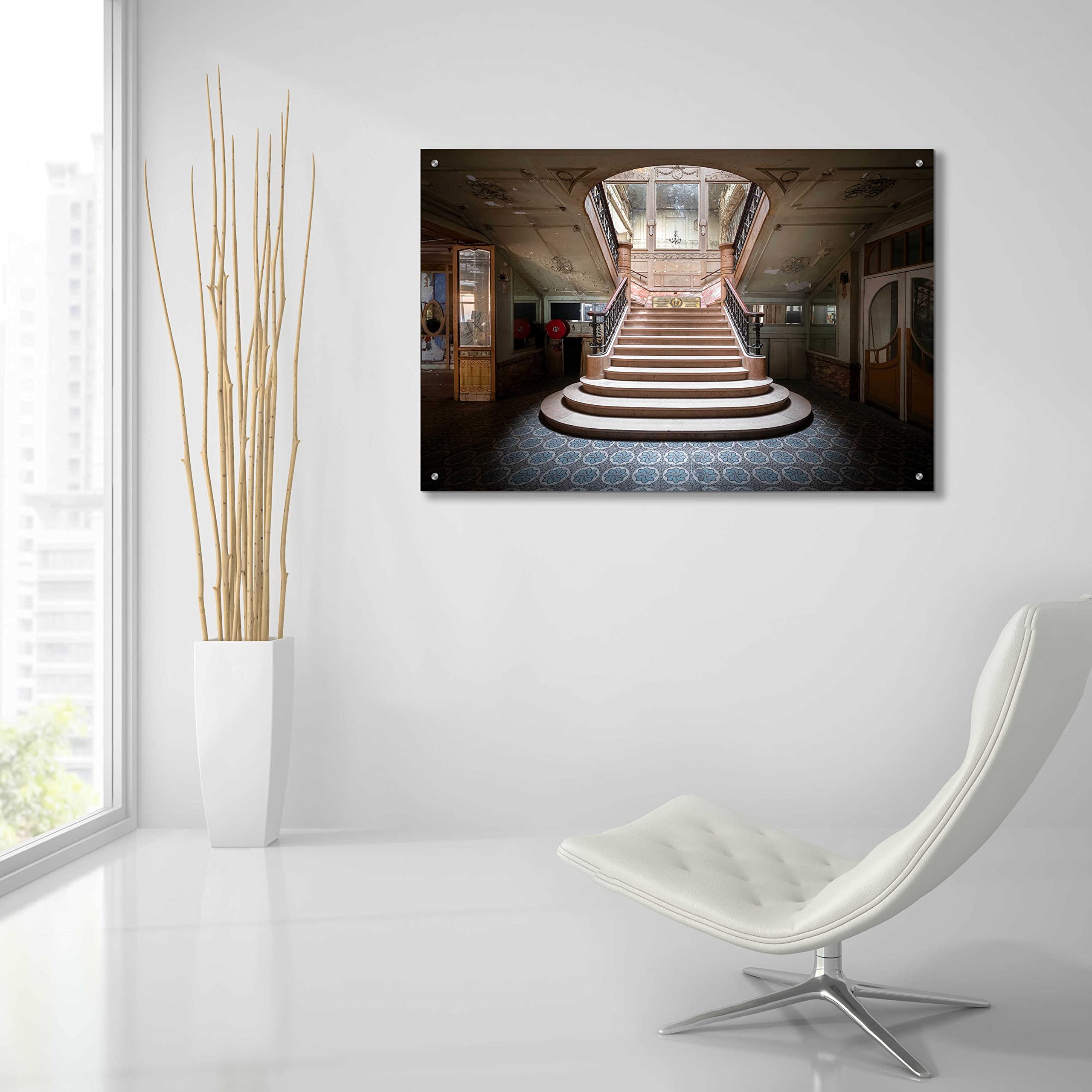 Elegant Stairs Dark Acrylic Glass Wall Art by Roman Robroek - 36x24 Inches Modern Home Decor for Living Room, Bedroom & Office