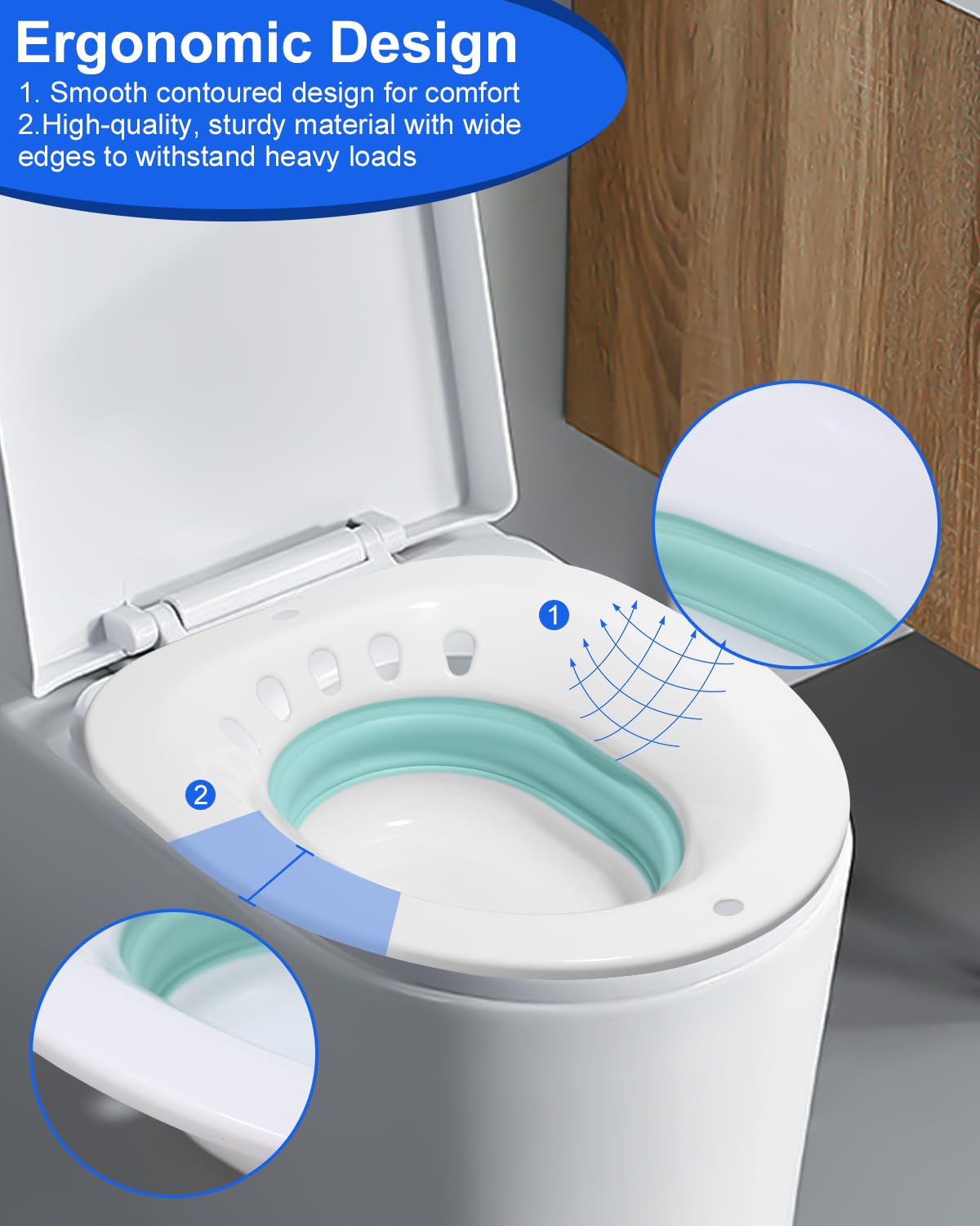 Foldable Toilet Seat Bidet with 2 Cleaning Sponges - Portable Sitz Bath for Hemorrhoid Treatment, Postpartum Care, Pregnancy & Elderly Use - Ideal for Home, Hospital & Travel Comfort
