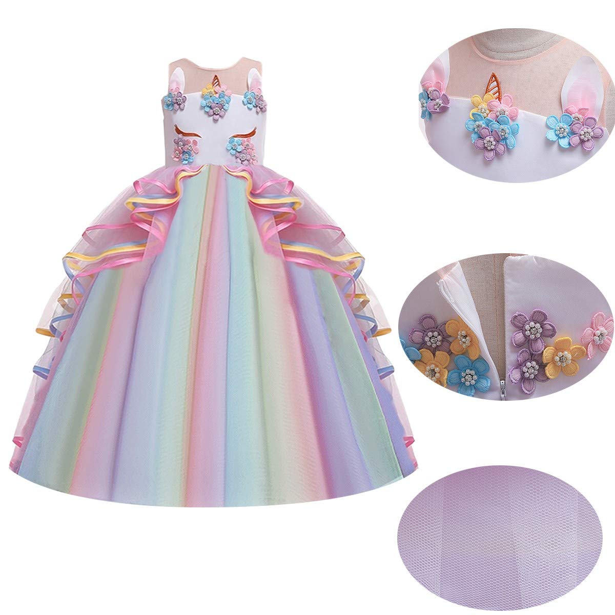Unicorn Princess Dress for Girls - Sleeveless Birthday Party, Wedding, Christmas, Halloween & Carnival Costume with Headband - Perfect for Dress-Up, Role Play & Special Occasions