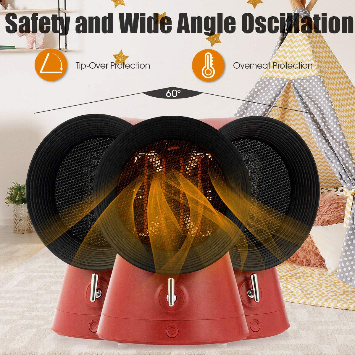 COSTWAY 2-in-1 Mini Electric Space Heater & Cooling Fan - 1500W Portable Ceramic Heater with 3 Modes, 2-Second Fast Heating, Overheat & Tip-Over Protection - Perfect for Home, Office, Bedroom & Small Spaces