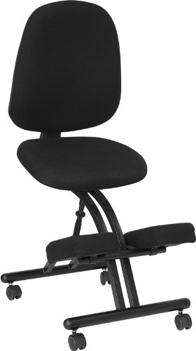Ergonomic Kneeling Office Chair with Back Support - Black Fabric Mobile Posture Chair for Home & Office Workspace