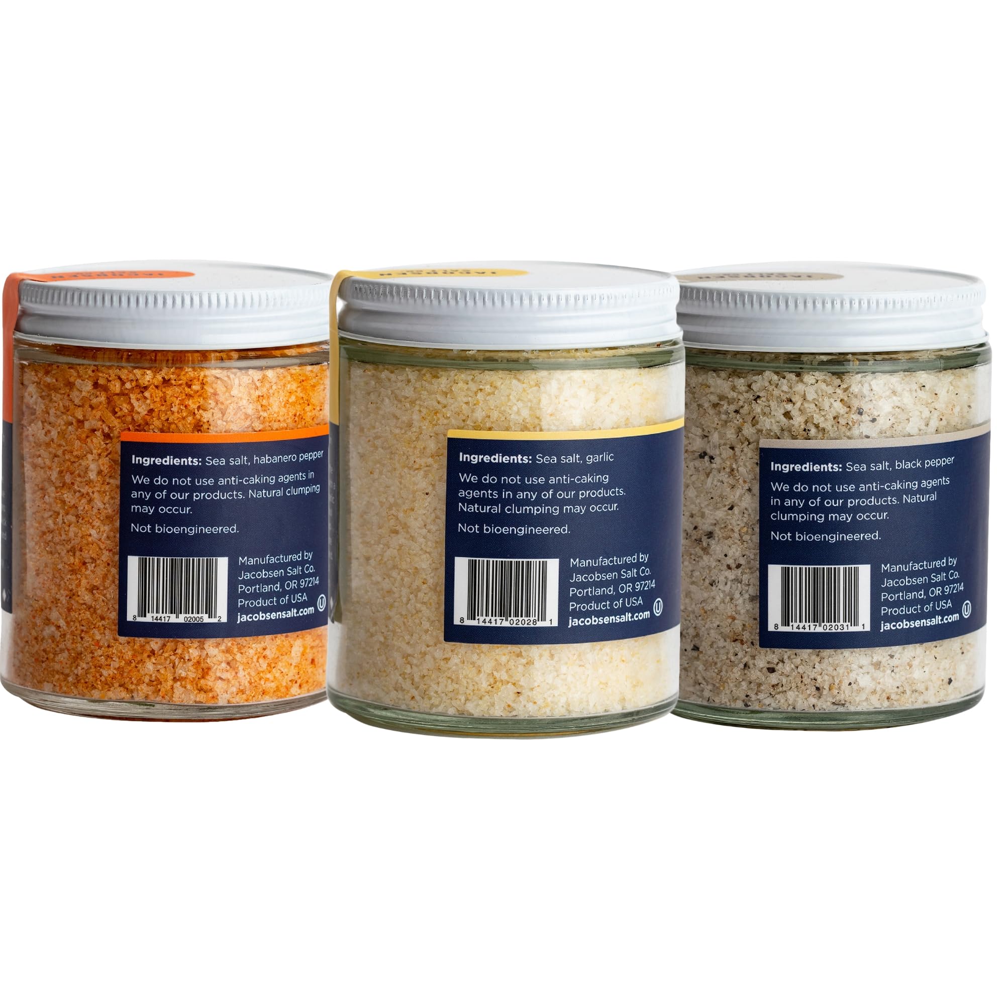 Jacobsen Salt Co. Gourmet Sea Salt Variety Pack - Kosher, Non-Ionized, USA Made, Non-GMO, Steak Seasoning - Black Pepper, Garlic & Habanero Salt (3-Pack) | Perfect for Grilling, Cooking & Gourmet Food Gifts