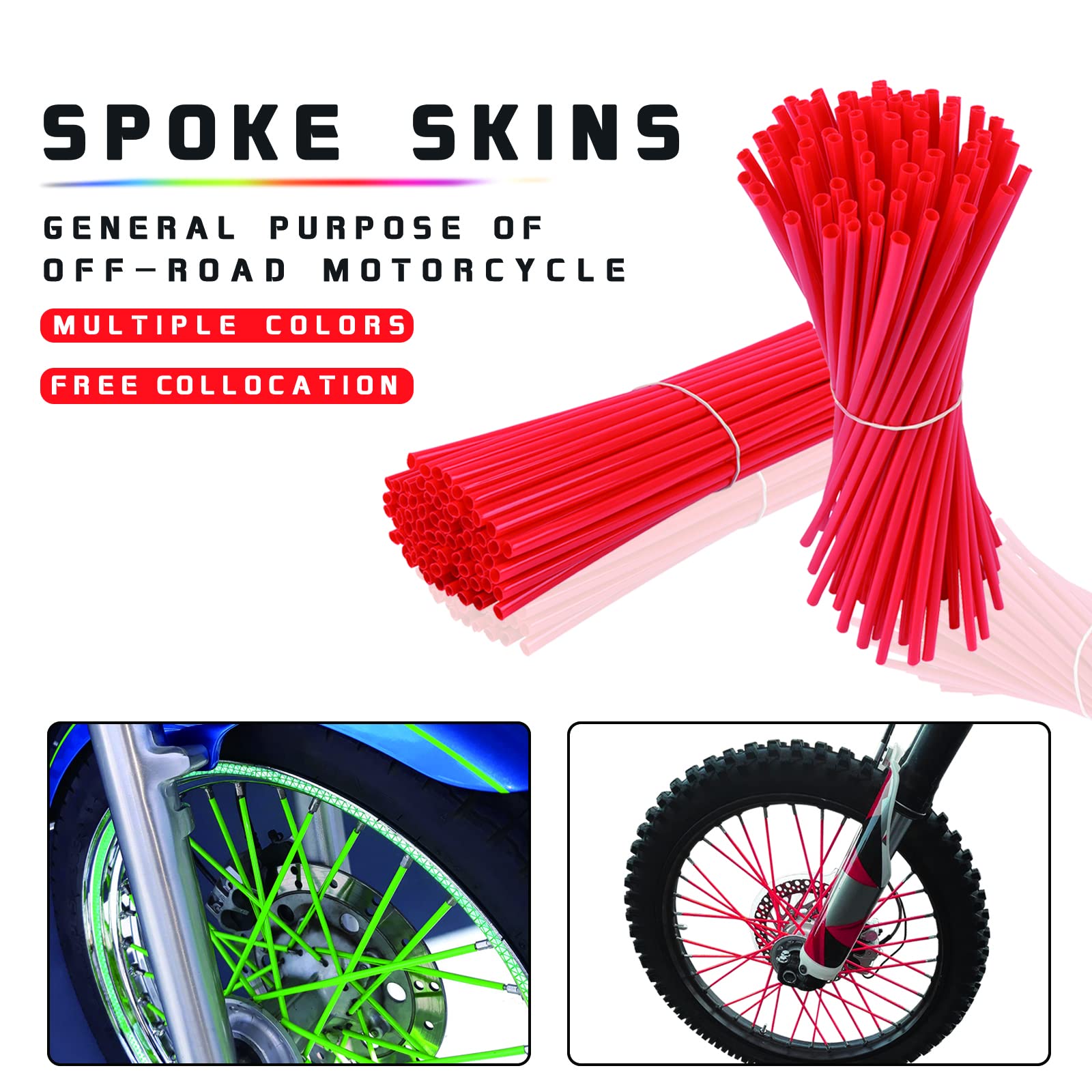 72 Pcs Universal Spoke Skins Covers for Motorcycle Wheelchair Dirt Bike Bicycle - Wheel Rims Wraps Pipe Trim Decoration Protector (White) - Perfect for Off-Road Adventures, Urban Commuting & Bike Customization