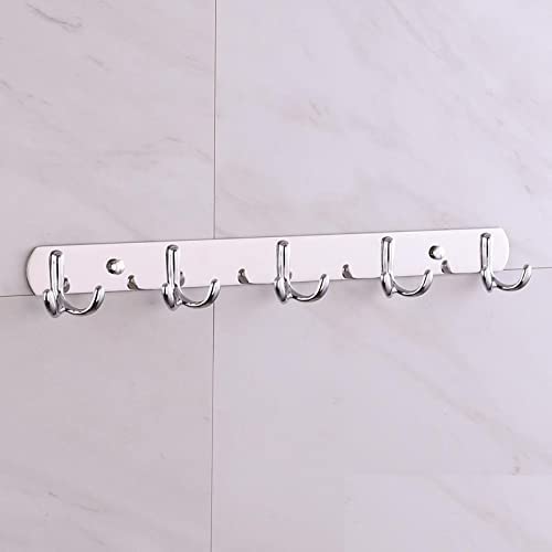 Stainless Steel Wall Mounted Coat Hooks - 5 Adjustable Dual Prong Hooks (17.72