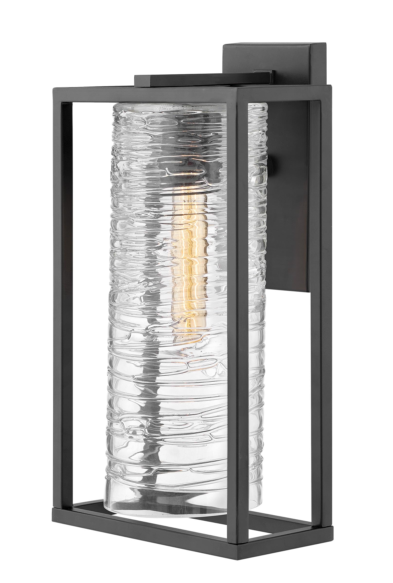 Hinkley Pax Medium Wall Mount Outdoor Lantern - Linear Aluminum Sconce with Clear Spun Glass Shade, T-Bulb Compatible, Satin Black Finish - Perfect for Porch, Patio, and Entryway Lighting