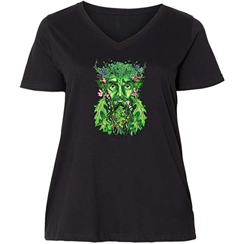 Inktastic 1st Day of Spring Greenman Spring Equinox Women's Plus Size V-Neck T-Shirt - Comfortable & Stylish for Spring Celebrations, Outdoor Festivals & Nature Events