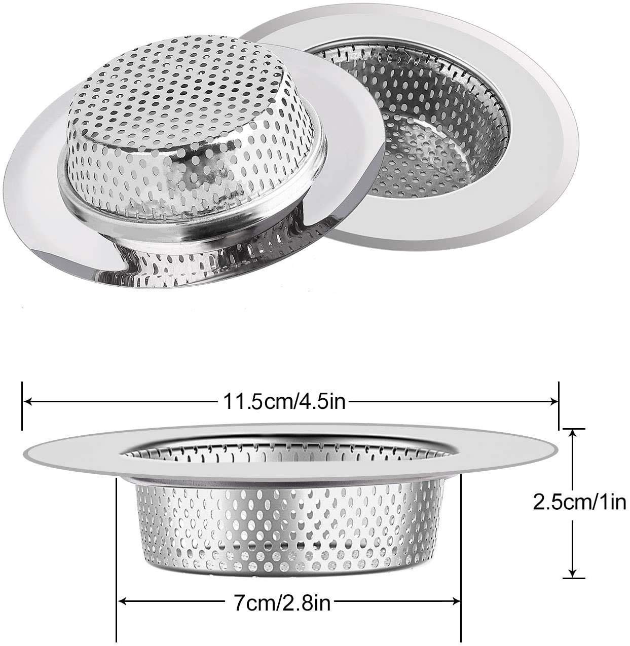 4 Pack Stainless Steel Kitchen Sink Drain Strainer - 4.5 Inch Food Catcher Basket with Fine Mesh for Kitchen, Bathroom & Lavatory Sinks - Prevents Clogs & Catches Hair - Perfect for Home, Restaurant & Commercial Use