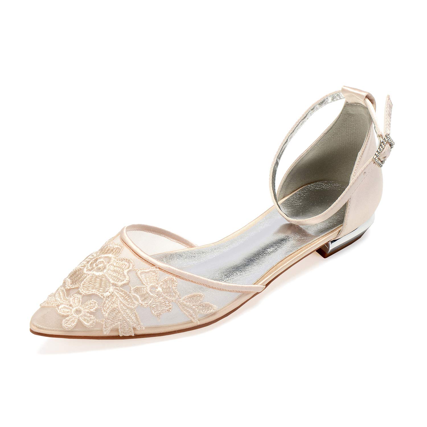 CCBubble Women's Pointed Toe Wedding Flats - Sheer Mesh Bridal Shoes with Elegant Appliques for Bride & Bridal Party | Perfect for Wedding Ceremony, Reception & Formal Events