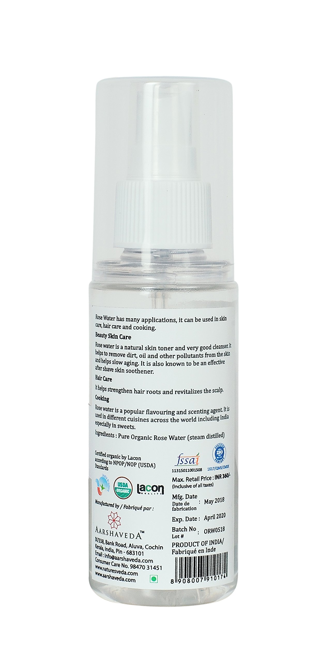Nature's Veda 100% Pure Organic Rose Water (100ml) - Natural Skin Toner for Cleansing, Hydrating & Soothing | Helps Maintain pH Balance | Perfect for Daily Skincare, Makeup Setting & Post-Shave Relief
