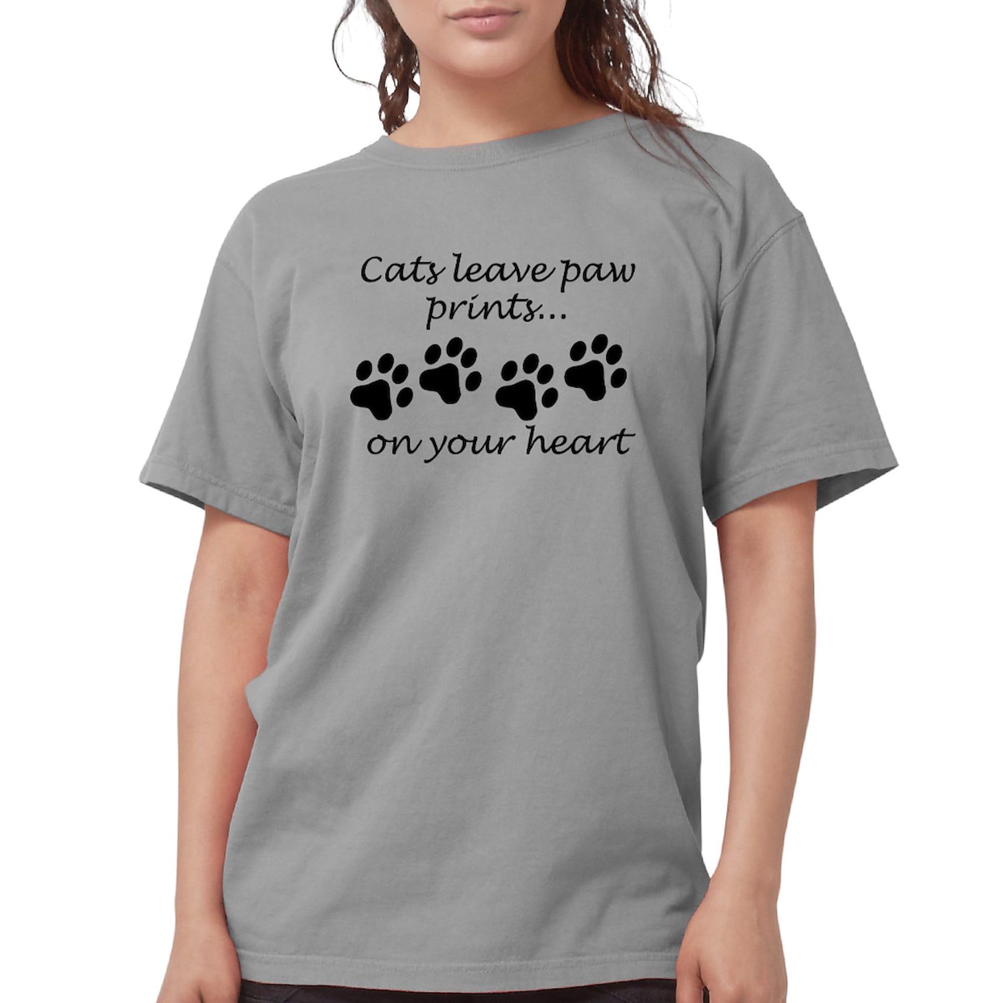 Women's Comfort Colors Cat Lover T-Shirt - 'Cats Leave Paw Prints On Your Heart' Graphic Tee - Soft Casual Shirt for Cat Owners, Pet Lovers & Everyday Wear