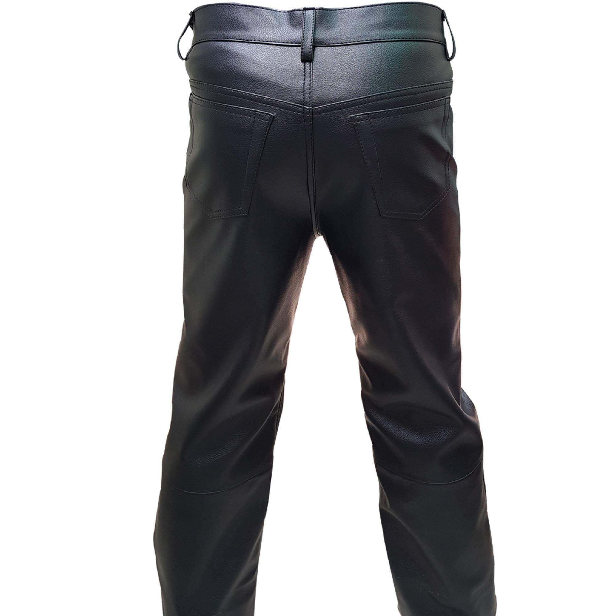 **Men's 501 Style Black Genuine Leather Jean Pants - Handmade Slim Fit for Casual & Motorcycle Riding**