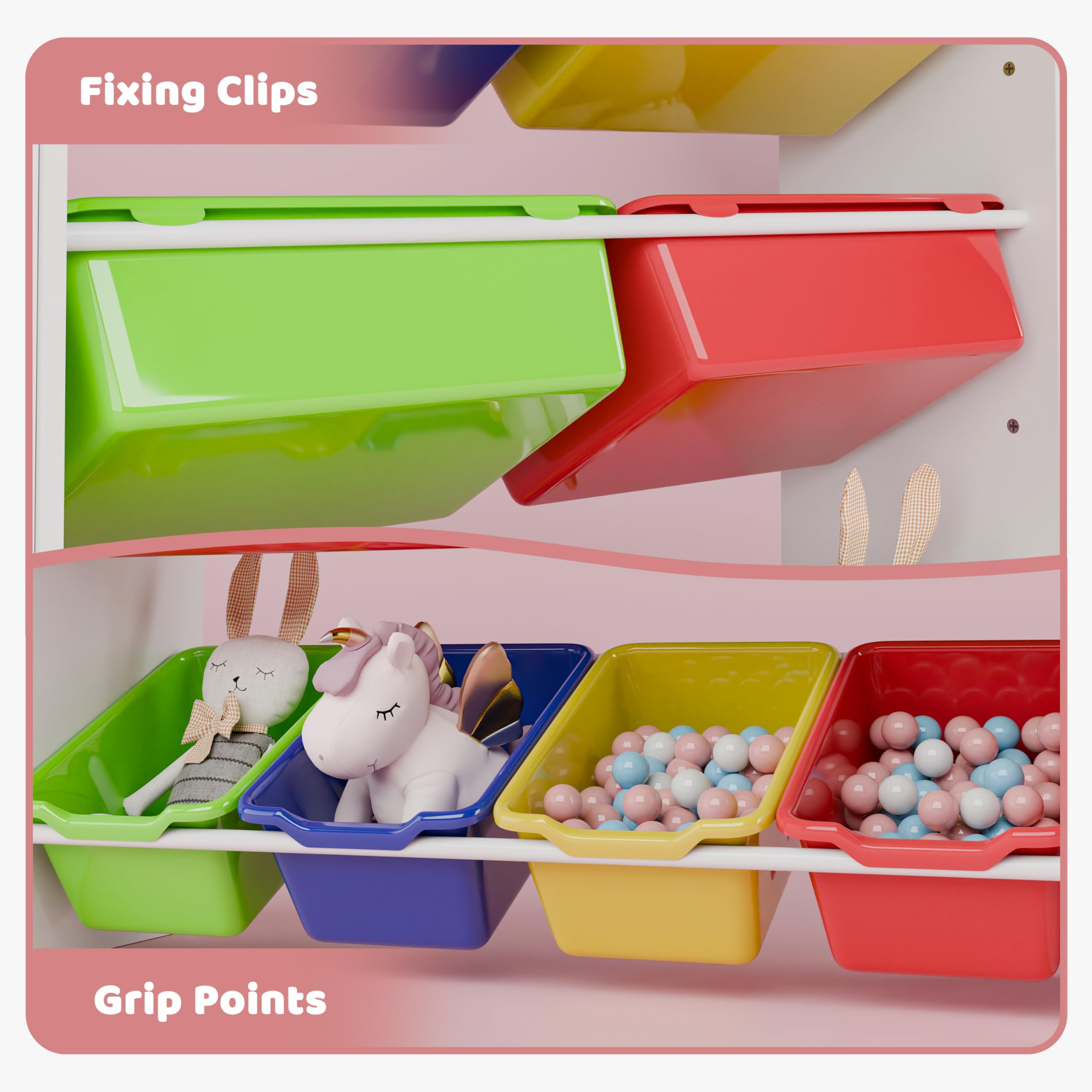 Xilingol 8-Bin Kids Toy Storage Organizer with Removable Bins, 4-Tier Bookshelf & 6-Cubby Toy Organizer for Playroom, Bedroom, Classroom - Perfect for Organizing Toys, Books & Games in Kids Rooms & Daycare Centers