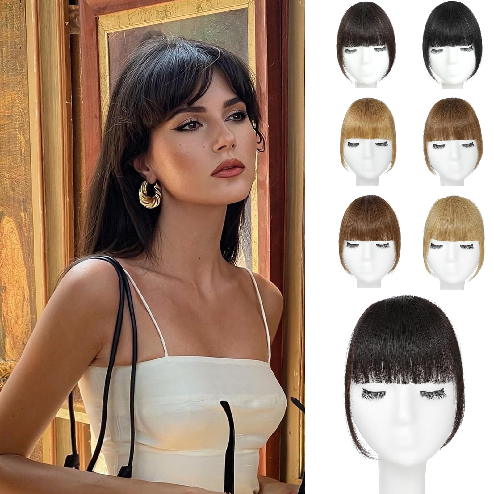 Clip In Bangs - 100% Real Human Hair Bangs Clip in Brown & Black | Clip On Bangs Hair Extensions | Fake Bangs Human Hair French Bangs | Hair Clip Fringe with Temples | Curved Bangs for Women | Perfect for Daily Wear, Cosplay, and Fashion Styling