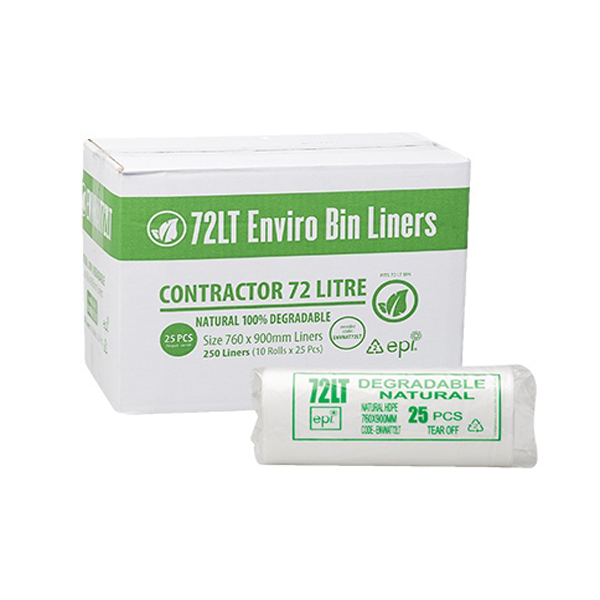 72Lt Contractor EHD Enviro Natural Bin Liners Roll - Heavy Duty Trash Bags for Construction Sites, Workshops & Outdoor Waste Disposal