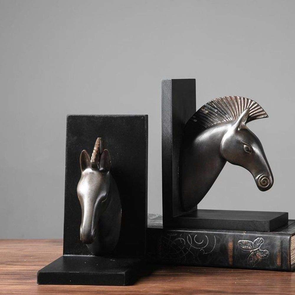 LILOVE Horse Head Bookends - Creative Resin Home Decor for Bedroom, Study & Office - Unique European Style Gifts for Book Lovers & Home Furnishings Enthusiasts - Perfect for Bookshelf Organization & Stylish Interior Design