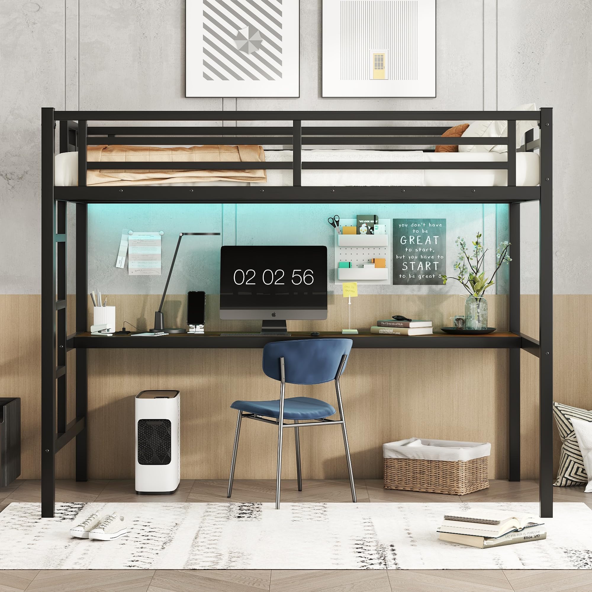 Bellemave Twin XL Loft Bed with Desk - Sturdy Metal Frame for Adults, Kids & Teens - Space-Saving Black Loft Bed for Small Rooms, Dorms & Apartments - Perfect Study & Sleep Solution