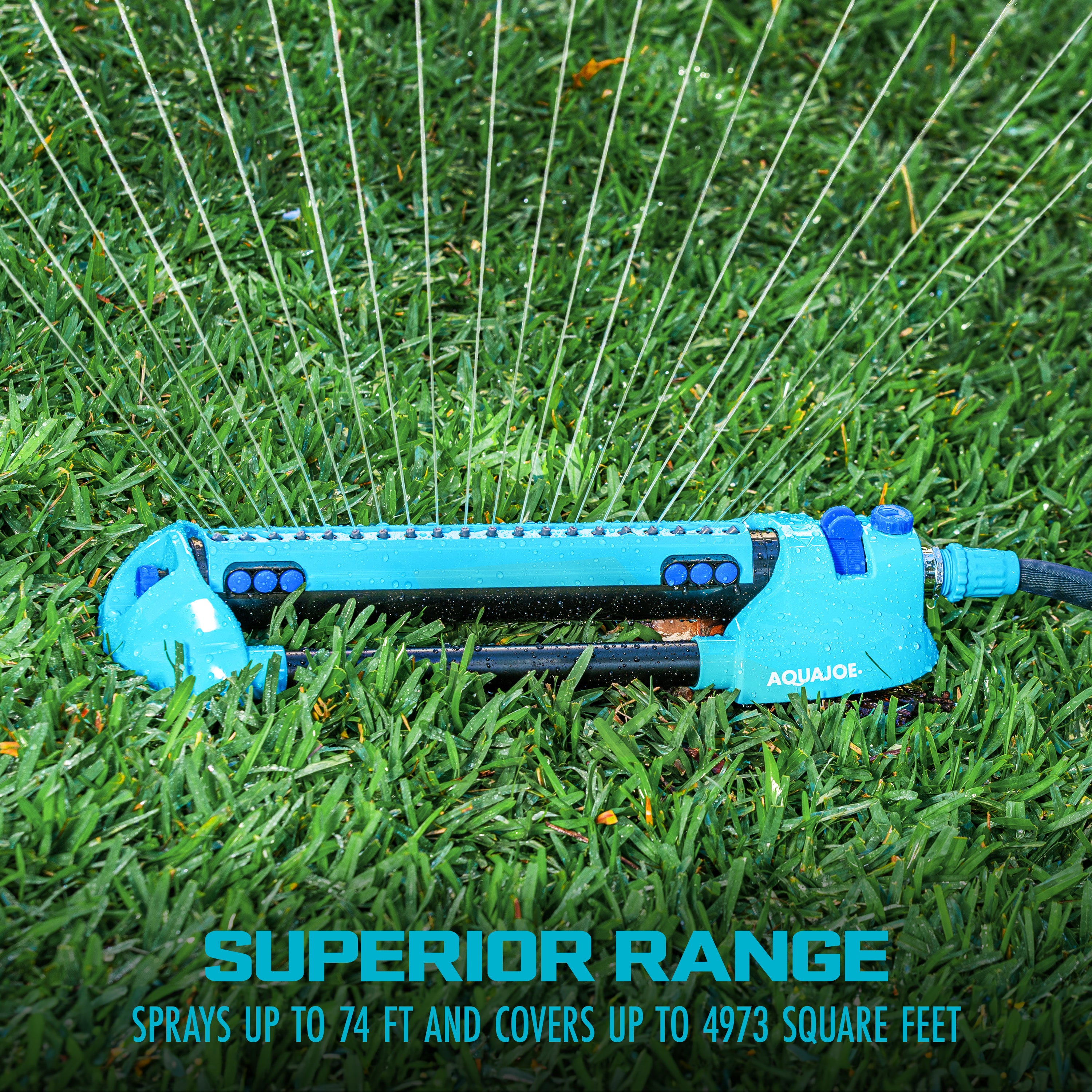 Aqua Joe AJ OMS20 BRS Heavy Duty Metal Base Oscillating Sprinkler - Adjustable Water Spray Pattern, Covers Up to 4973 Sq Ft - Perfect for Large Lawns, Gardens & Landscaping