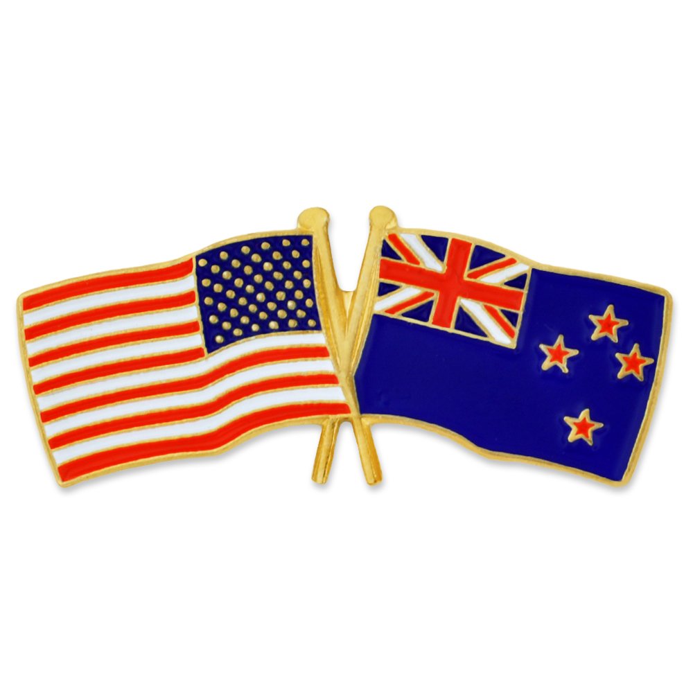 USA and New Zealand Crossed Friendship Flag Enamel Lapel Pin - Patriotic Collectible Gift for Travelers, Diplomats & Flag Enthusiasts - Perfect for Suits, Jackets, Hats & Backpacks