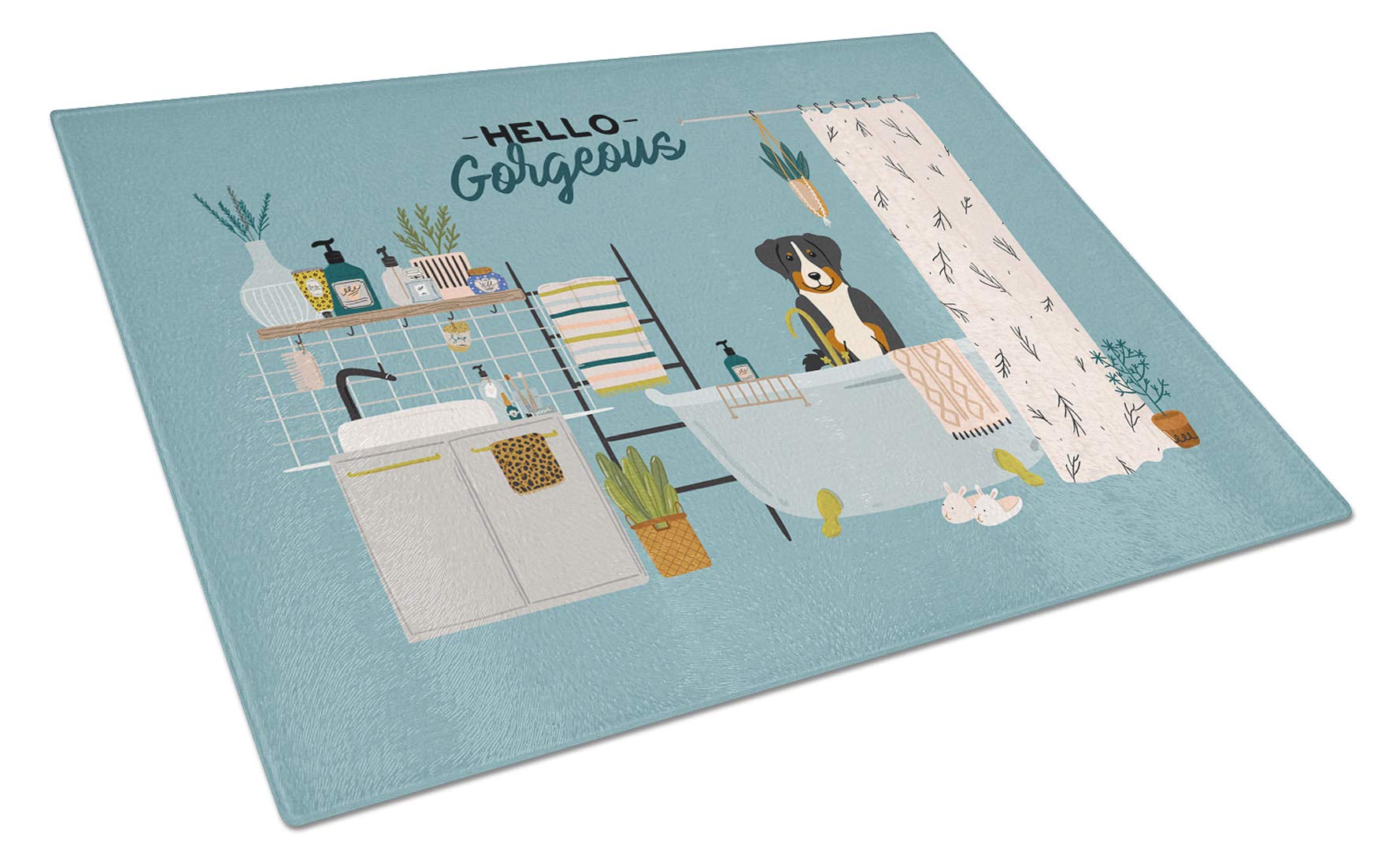 Appenzeller Sennenhund Dog in Bathtub Tempered Glass Cutting Board - Large Decorative Kitchen Chopping & Serving Board - Durable Scratch-Resistant Glass for Cheese, Charcuterie & Party Platters - Perfect for Entertaining & Home Decor