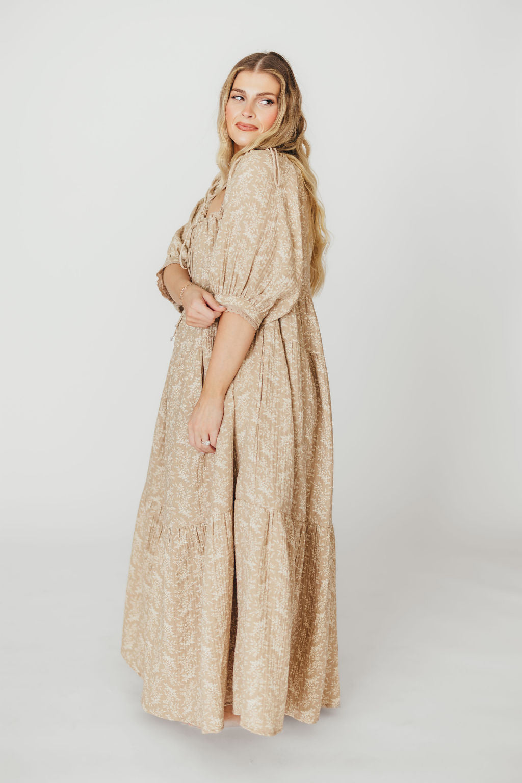 Peyton 100% Cotton Maternity Maxi Dress - Bump Friendly Floral Print in Mocha (XS-XL) | Perfect for Pregnancy, Baby Showers & Summer Vacations