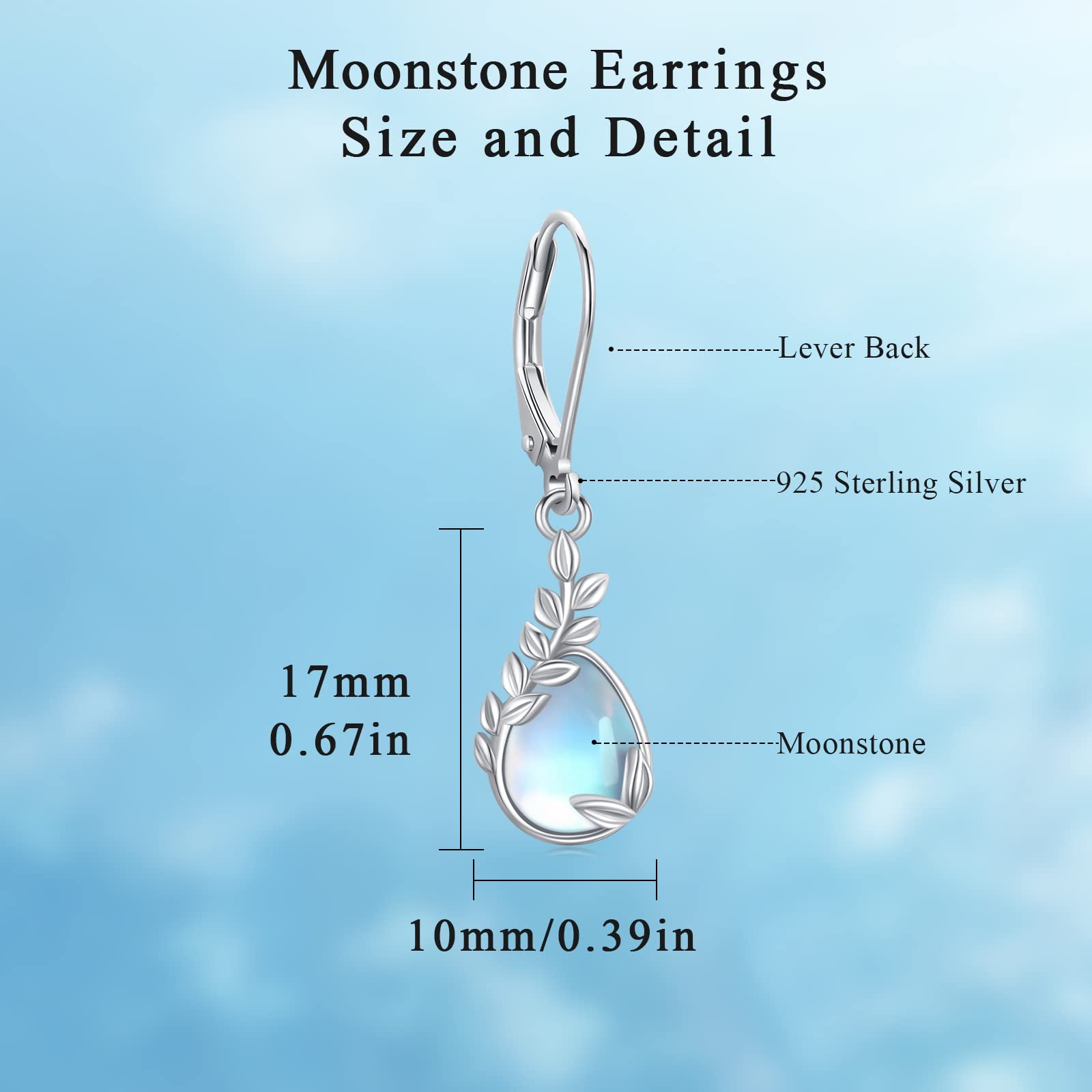 925 Sterling Silver Leaf Dangle Earrings with Moonstone - Elegant Leverback Drop Earrings for Women | Nature-Inspired Jewelry Gift for Birthday, Wedding & Everyday Wear