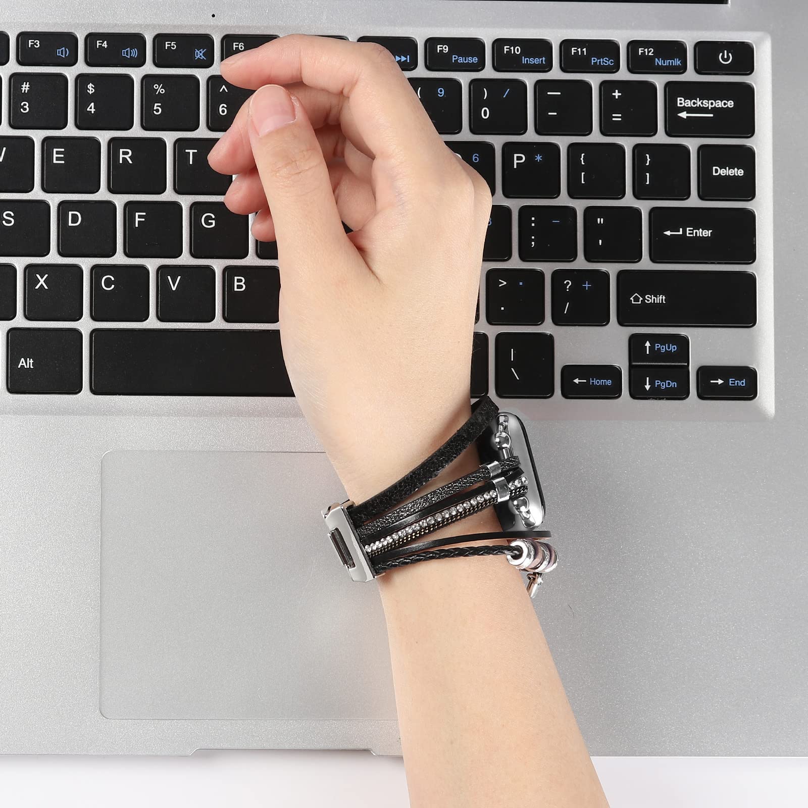 Premium Genuine Leather Apple Watch Bands for Women & Men - Compatible with 38mm 40mm 41mm iWatch Series SE/7/6/5/4/3/2/1 - Boho Glitter Bracelet Strap - Perfect for Workouts, Office & Casual Wear