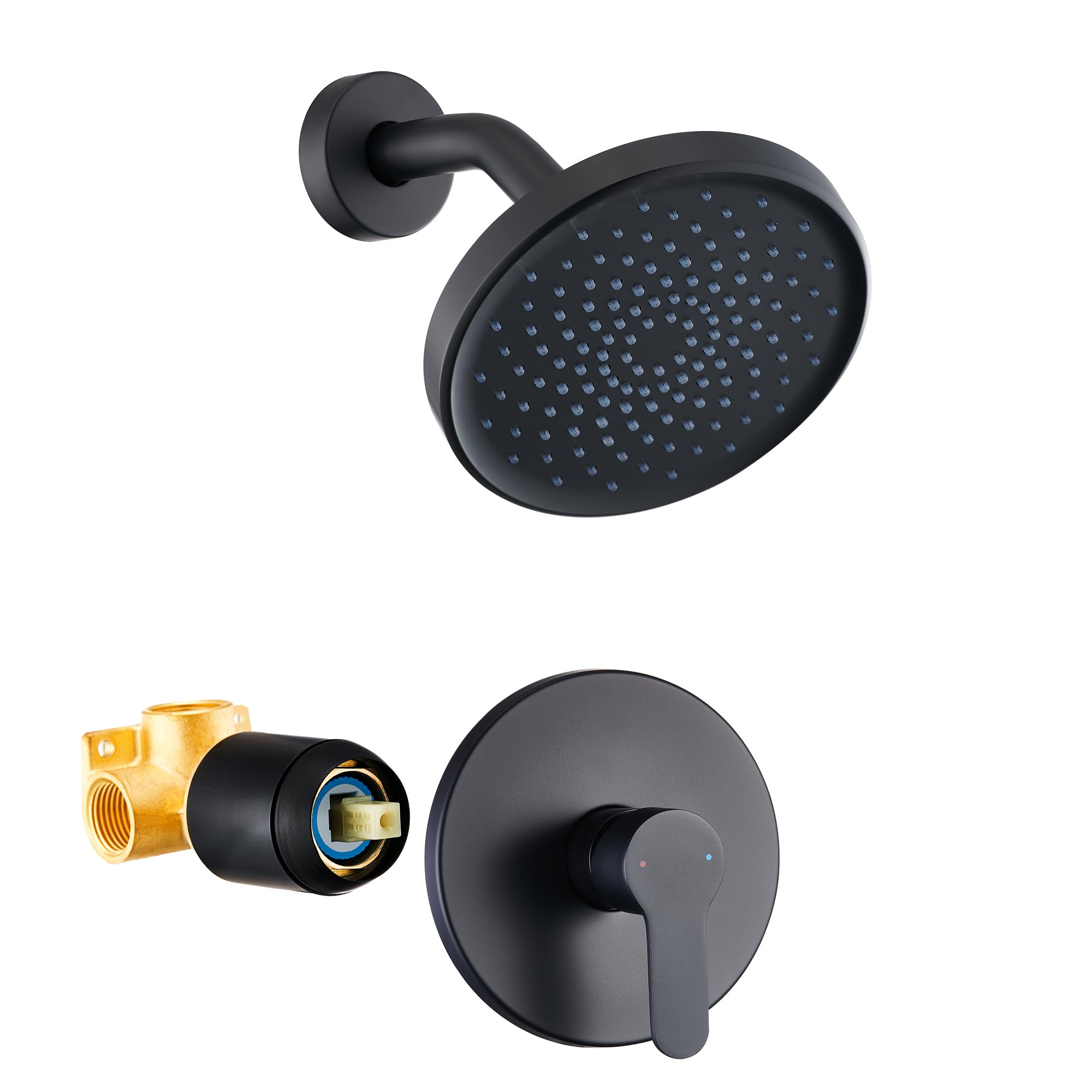 Premium Matte Black Shower Faucet Set with 6-Inch Rainfall Shower Head - Single Handle High Pressure Shower System with Valve - Perfect for Modern Bathroom Renovations & Spa-Like Shower Experience