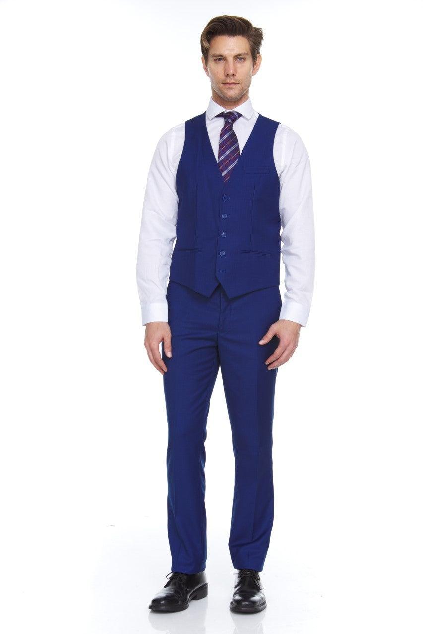 Ferera Collection Men's 3-Piece Modern Fit Suit in French Blue | Slim Fit Business Suit for Weddings, Office & Formal Events