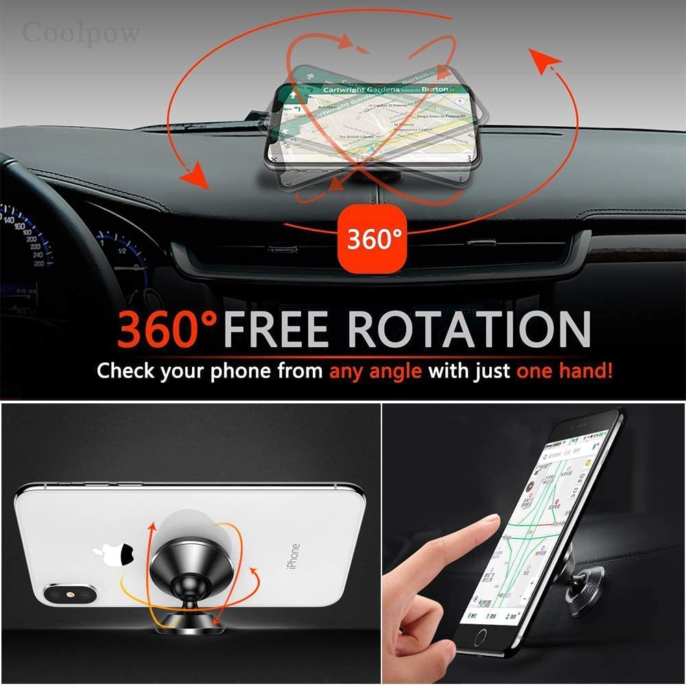 2-Pack Magnetic Phone Holder for Car Dashboard - Strong Magnet Universal 360° Rotating Hands-Free Mount Compatible with iPhone, Android, GPS Devices - Perfect for Commuting, Road Trips & Navigation