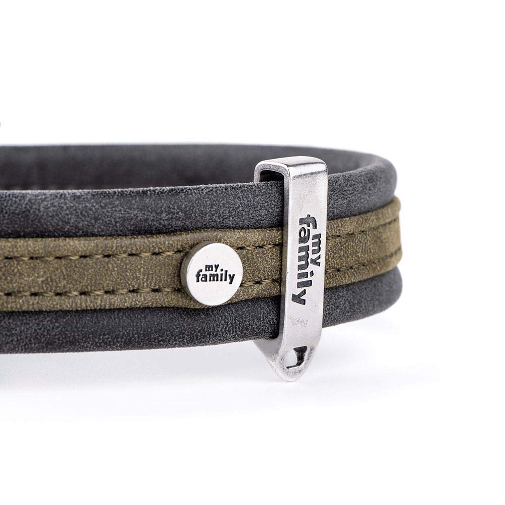 MyFamily Adjustable Dog Collar - Italian Genuine Leatherette, Antique Silver Finish - Handmade Comfortable Durable Pet Collar - Perfect for Daily Walks & Outdoor Adventures