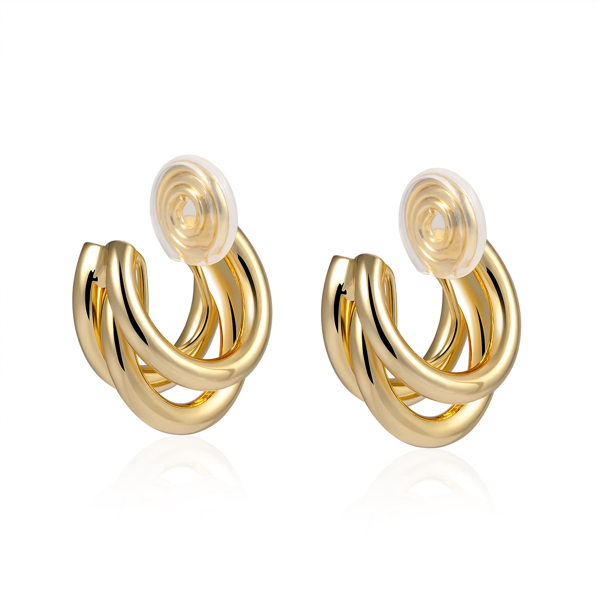 Wenssacc Triple Hoop Clip On Earrings - 925 Sterling Silver Small Split Huggie Ear Clips | Lightweight Non-Pierced Hypoallergenic Earrings for Women & Girls | Perfect for Parties, Weddings & Everyday Wear