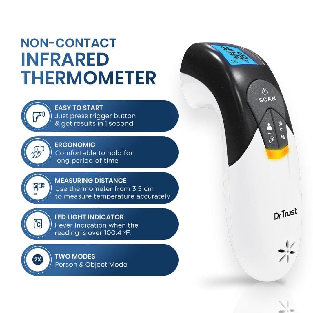 Dr Trust USA IR Non-Contact Infrared Thermometer 611 - Fast, Accurate Digital Forehead Thermometer for Adults, Kids & Babies - Perfect for Home, Hospital & Travel Use