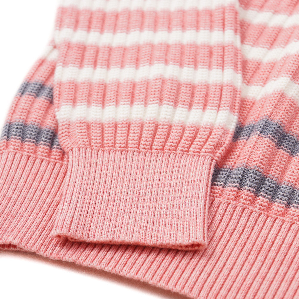 Premium Kiton Cotton Cashmere Sweater - Coral Pink Striped Pullover for Men | Soft Luxury Knitwear for Business Casual & Winter Layering