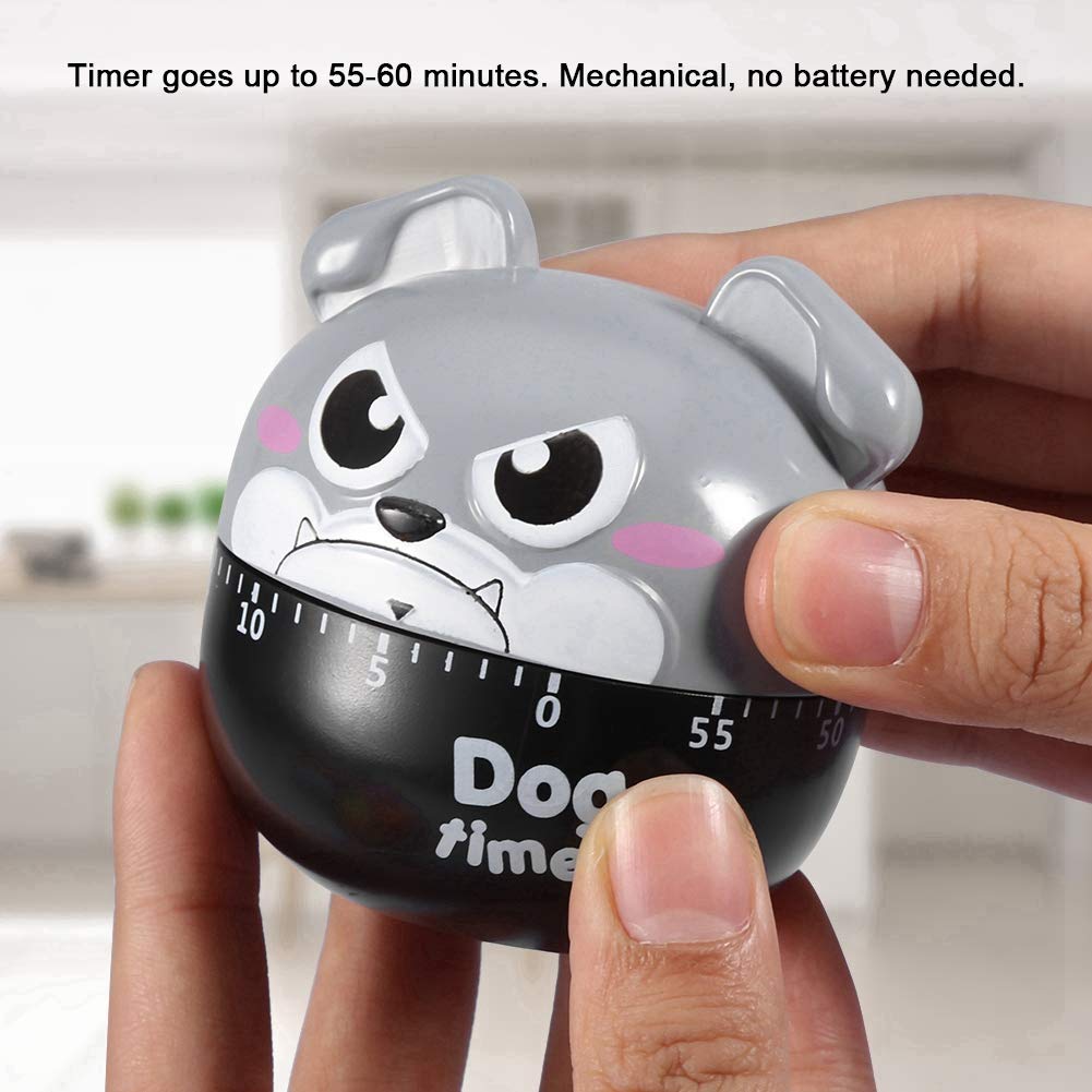 Dog-Shaped Mechanical Kitchen Timer - 55-Minute Countdown Clock for Cooking, Baking & BBQ - No Battery Needed - Gray Color - Perfect for Home Chefs & Baking Enthusiasts