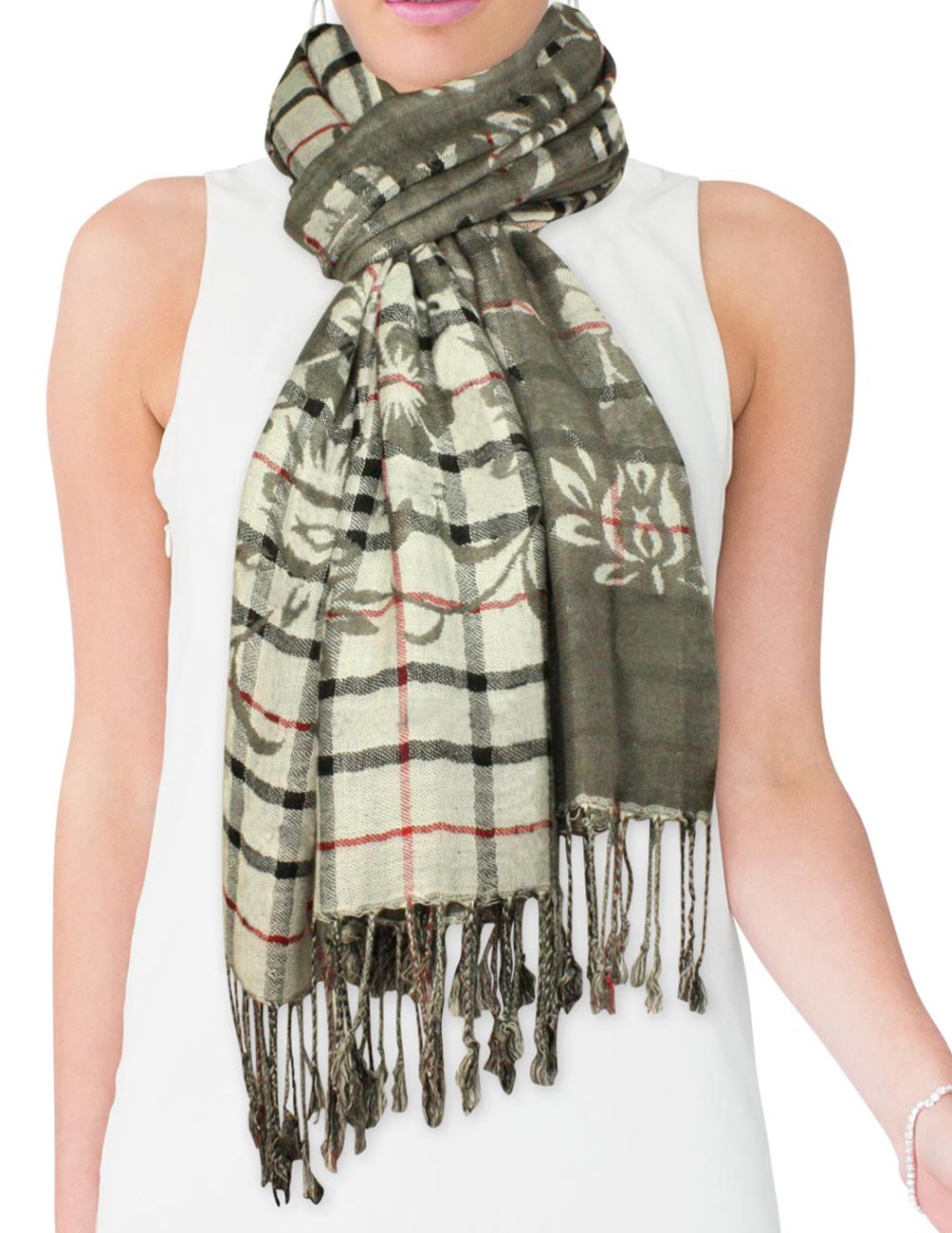 Stylish Viscose Cross Stripes Swing Vine Floral Print Long Scarf Shawl - Perfect for Women's Fashion Accessories, Boho Outfits & Casual Wear