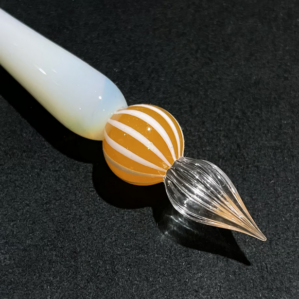 Japanese Glass Dip Pen - Orange Stripe & White Opal Design | Elegant Calligraphy Writing Tool for Artists, Writers & Lettering Enthusiasts | Perfect Gift for Journaling, Scrapbooking & Creative Projects