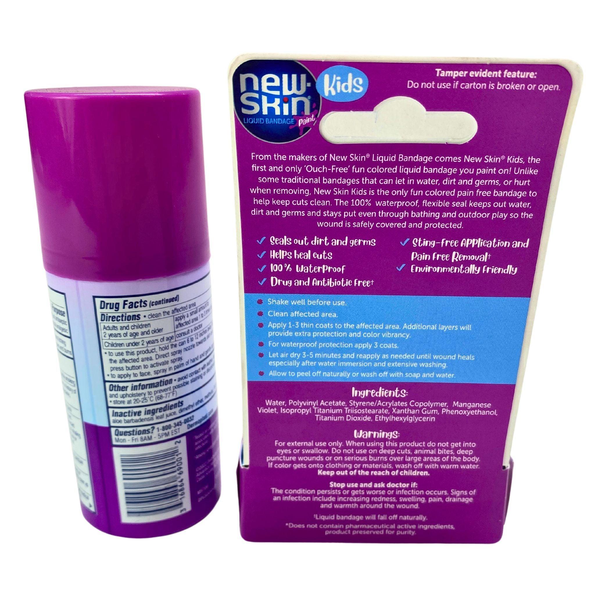Dermoplast Kids First Aid Antibacterial Spray 2oz + New Skin Liquid Bandage 0.3oz (80-Piece Set) - Pain Relief & Wound Protection for Cuts, Scrapes & Minor Burns - Perfect for Home, School & Travel First Aid Kits