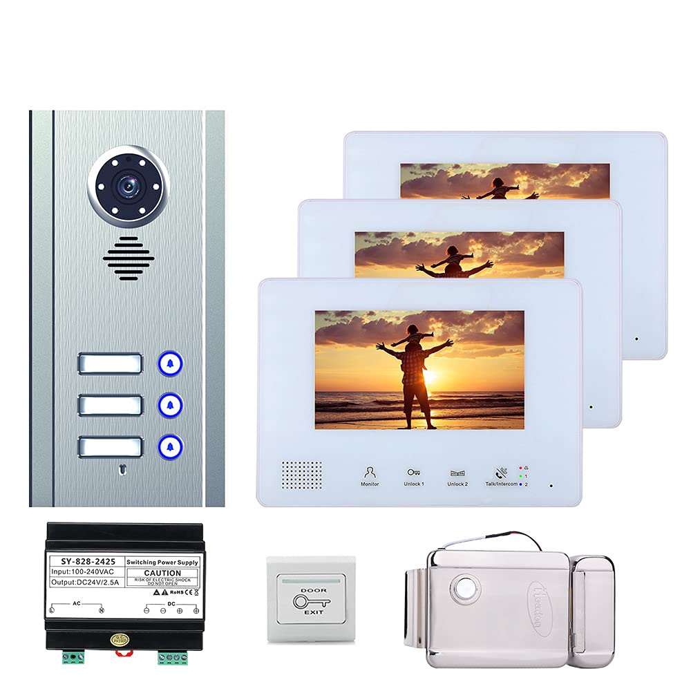 7 Inch 2-Wire Video Door Phone Intercom System Kit with Night Vision - Home & Apartment Security, Smart Electronic Door Lock - Perfect for Front Door Monitoring & Visitor Identification