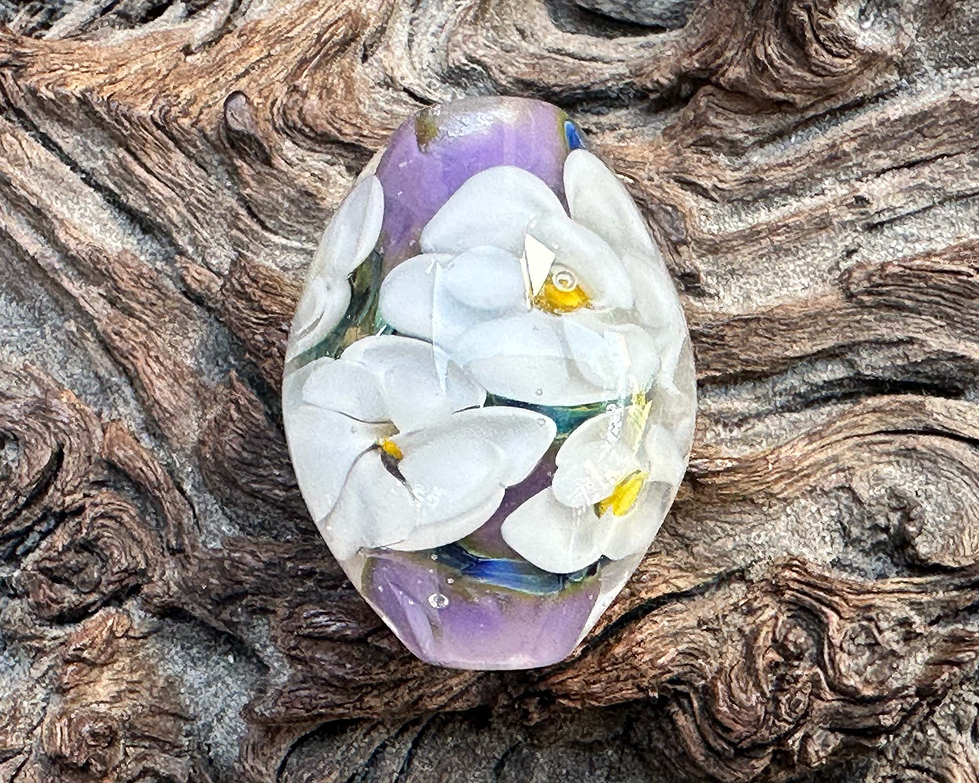 White Lavender Floral Lampwork Glass Focal Bead for Jewelry Making - DIY Necklace, Bracelet & Craft Projects - Handmade Artisan Bead for Boho Style Accessories