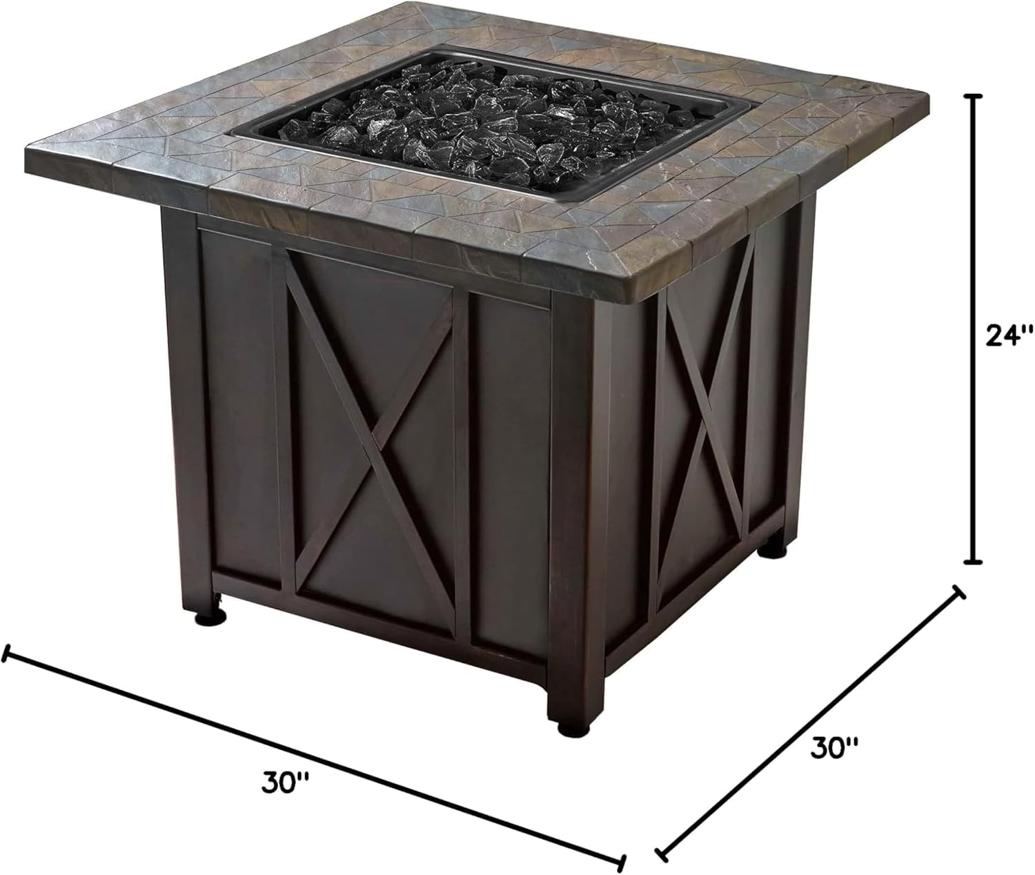 30,000 BTU Propane Fire Pit Table with Black Fire Glass - Outdoor Patio Heater for Backyard, Deck, and Garden Gatherings