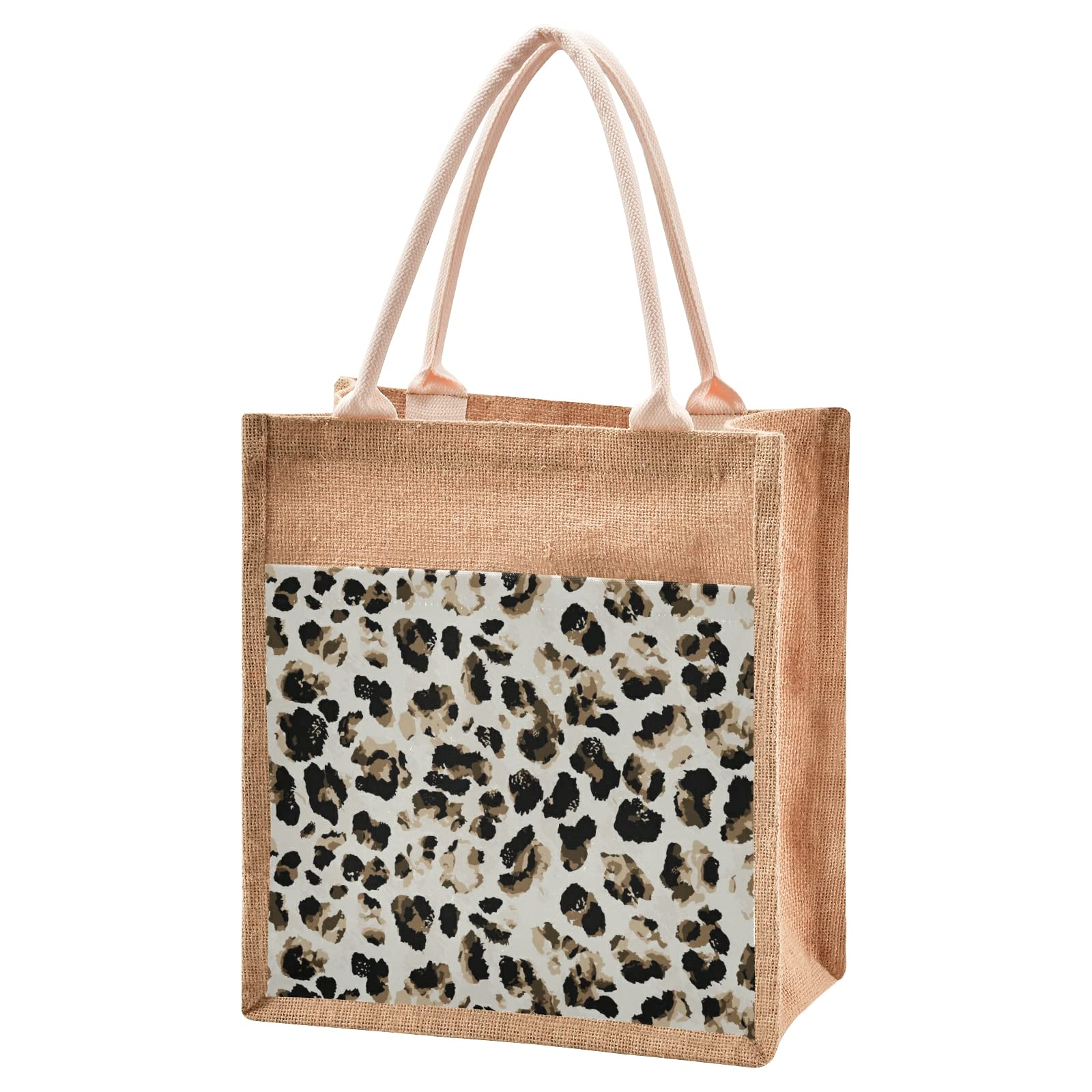 Sinestour Leopard Print Jute Tote Bag with Handle - Eco-Friendly Reusable Grocery Bags for Women | Perfect for Shopping, Beach & Farmers Market