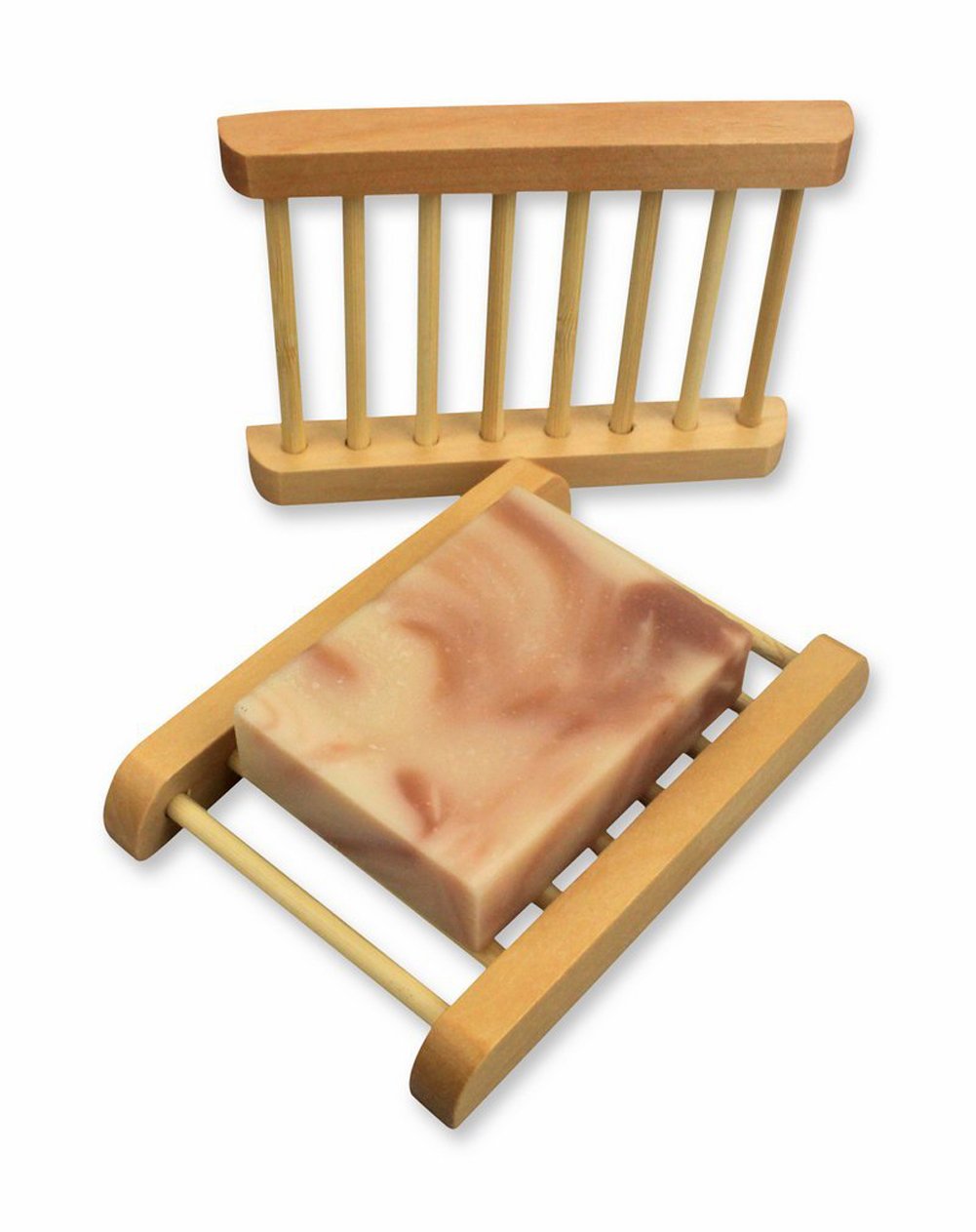 Natural Wooden Soap Box Set of 2 - Rustic Bathroom Soap Dish Holder with Ladder Design | Perfect for Farmhouse, Spa & Guest Bathroom Decor